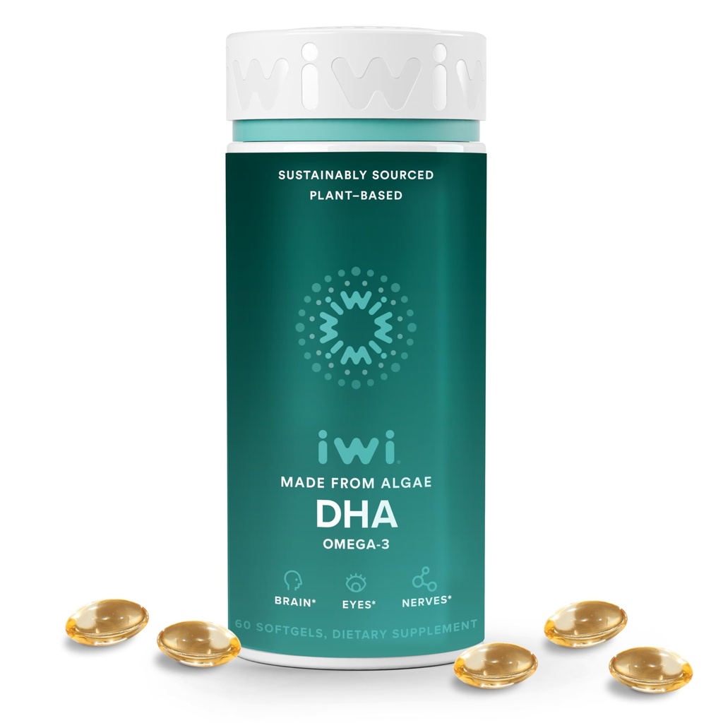 Iwi DHA Omega-3, 60 Softgels (30 서빙), 식물 기반 조류 오메가 3, 뇌, 눈 & 신경 시스템 지원 규정 식 보충교재, 크릴 & 물고기 기름 대안, 물고기 후타 라이드 없음