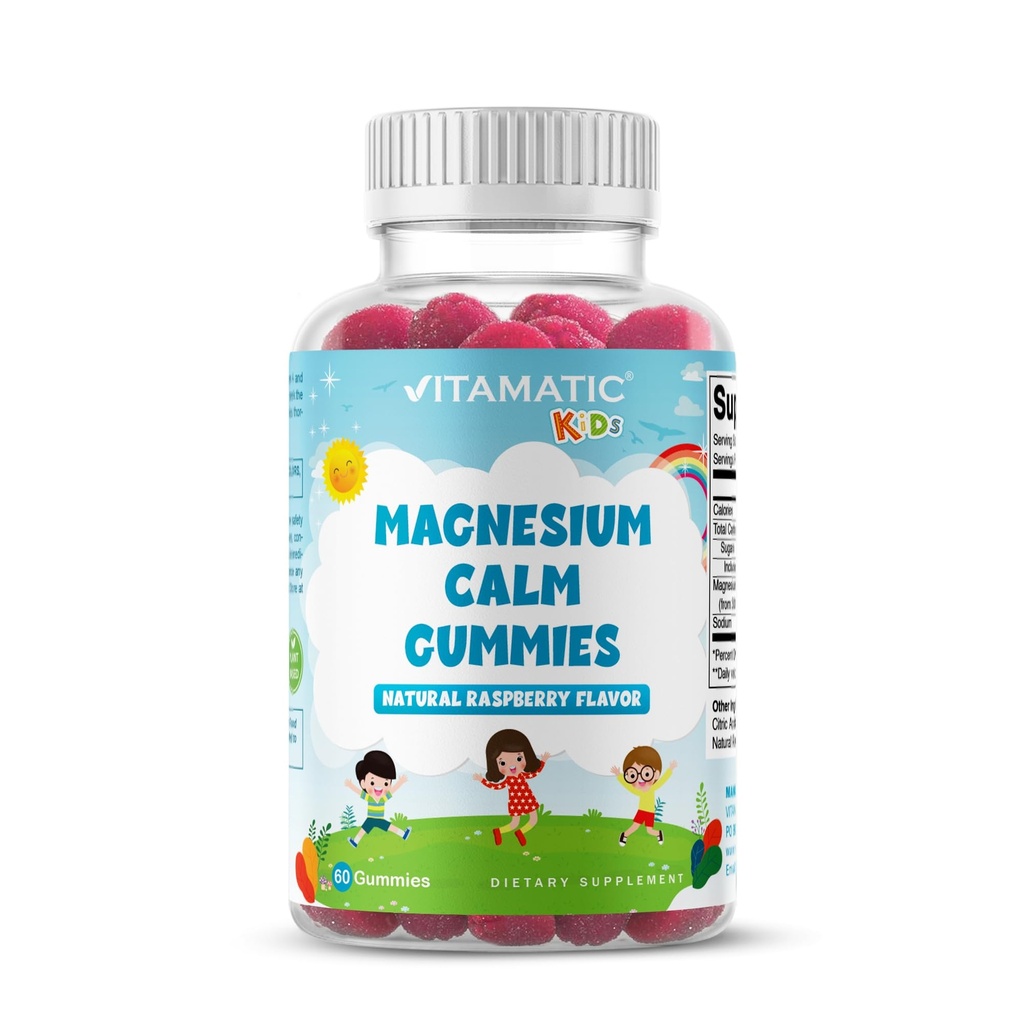 Vitamatic Kids Magnesium Calm Gummies - 60 Vegan Count - Great Tasting - 건강한 근육, 뼈, 에너지 지원 촉진