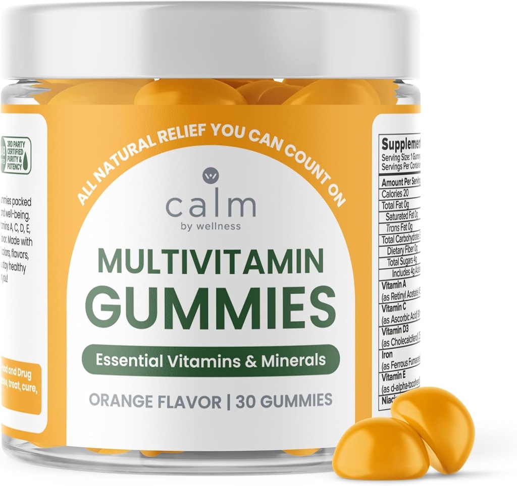 웰니스 Multivitamin Gummies에 의해 Calm - 모든 자연적인 Vegan 성숙한 Multivitamin 거미 - 항산화 비타민 C & E, B12, B6, Folic 산, Pantothenic 산 - 전반적인 건강을 위해 근본