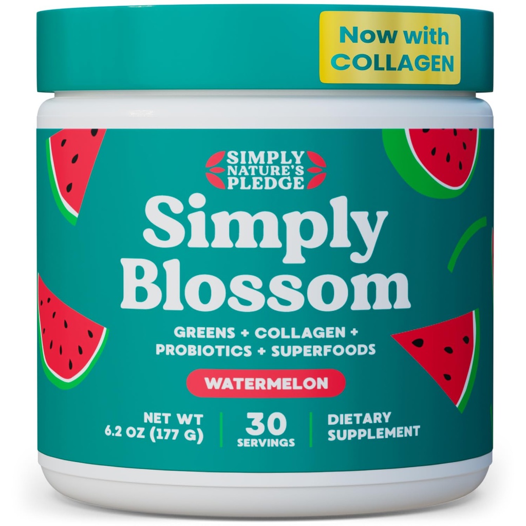 간단히 Blossom Nutrition Daily Greens & Superfood Powder + Collagen + Probiotics for Women 's Digestive Health & Bloating Relief. 건강에 도움이 - 30 일 공급 - Watermelon