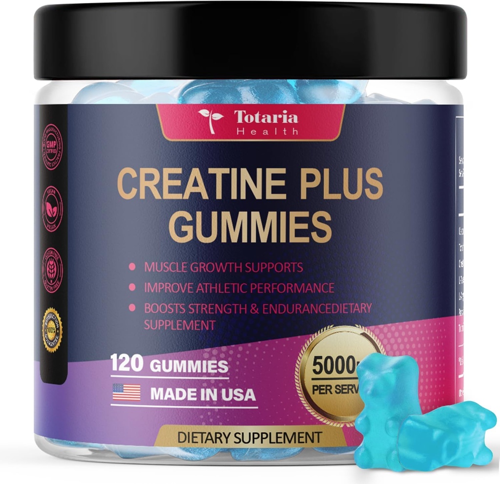 Totaria Creatine Monohydrate 남자를 위한 Gummies & 여자 5000mg 설탕 자유로운 전 운동 보충교재 근육 힘, 근육 건축업자, 에너지 부스트, 식초, 블루베리 풍미, 120 조사를 위한 크레아틴