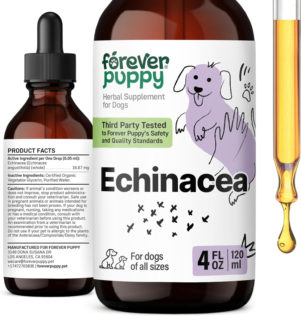 개를위한 영원히 강아지 Echinacea 드롭 - 면역 지원 및 호흡 건강 w / Echinacea 허브 추출물 - 모든 품종 및 크기의 개를위한 액체 면역 지원 보충교재 - 4 oz