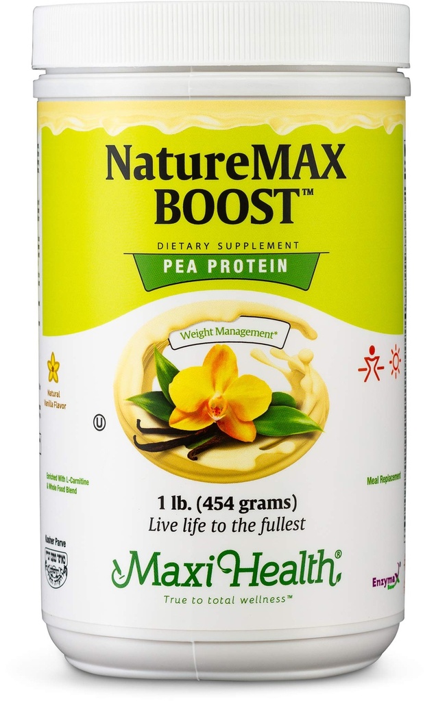 NatureMax BoostTM Pea Protein Powder - 다이어트 보충 - 20g Protein Per 서빙 - 자연적인 바닐라 맛 - 코셔 비타민 - 1lb