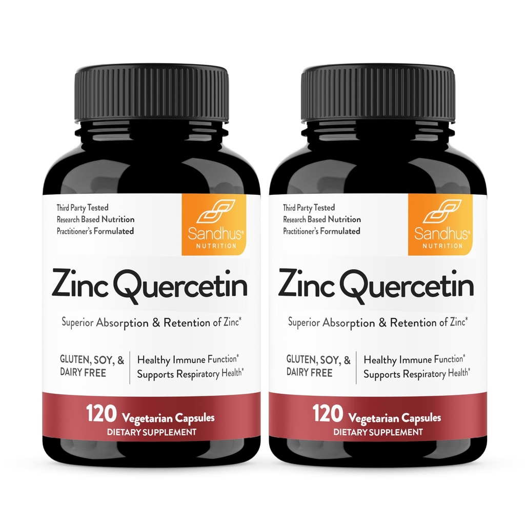 Sandhu의 아연 Quercetin 120 채식 캡슐 (포장 2) | 면역 및 계절 알레르기를위한 높은 흡수 Zink 보조제 | 남성과 여성을위한 산화 면역 보조제 면역 지원 | 삼키기 쉬운