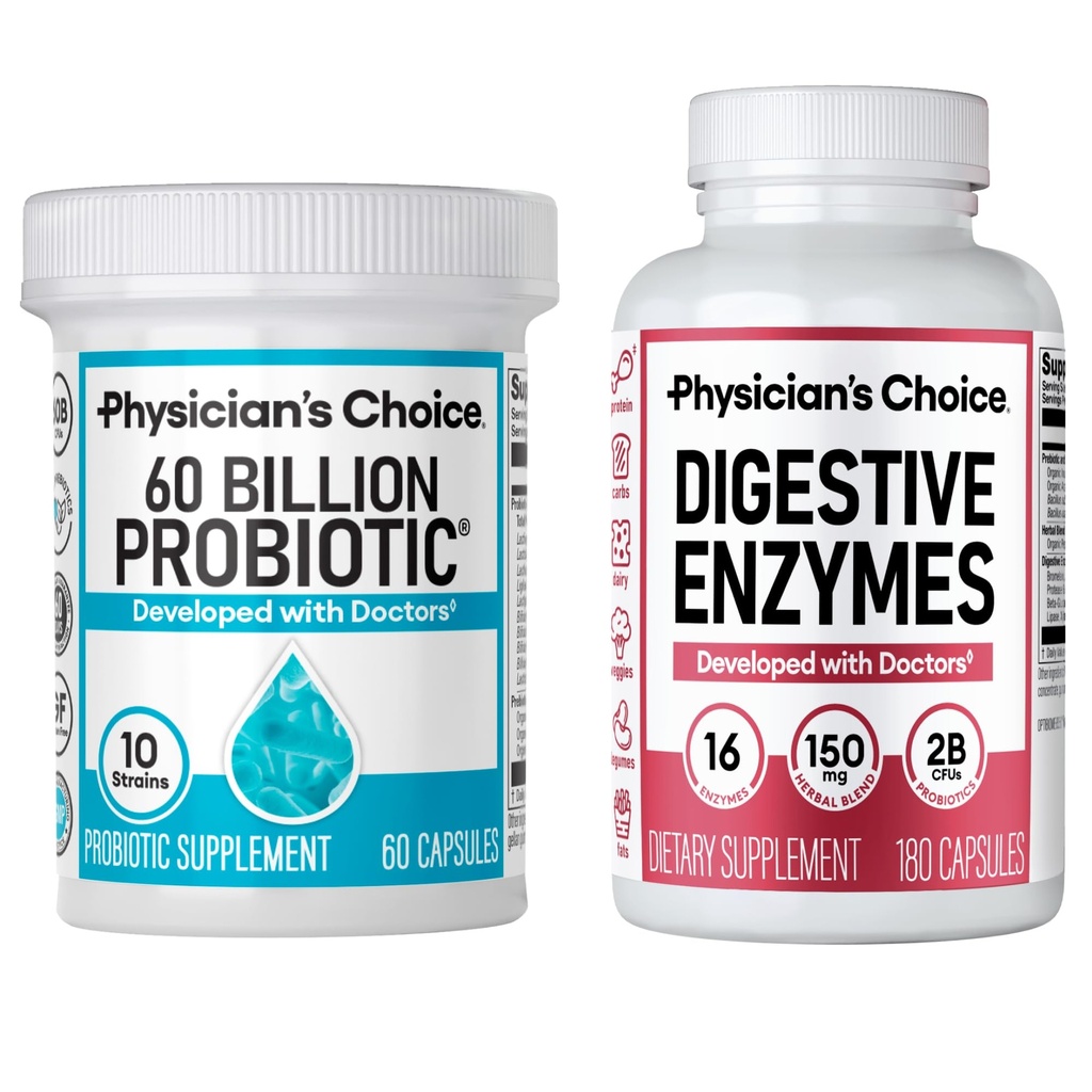Physician 's CHOICE - 최선의 Gut 건강 번들 : 60 억 Probiotic 60ct + Digestive Enzyme 180ct for Digestive Comfort and Immune Support - 가치 번들