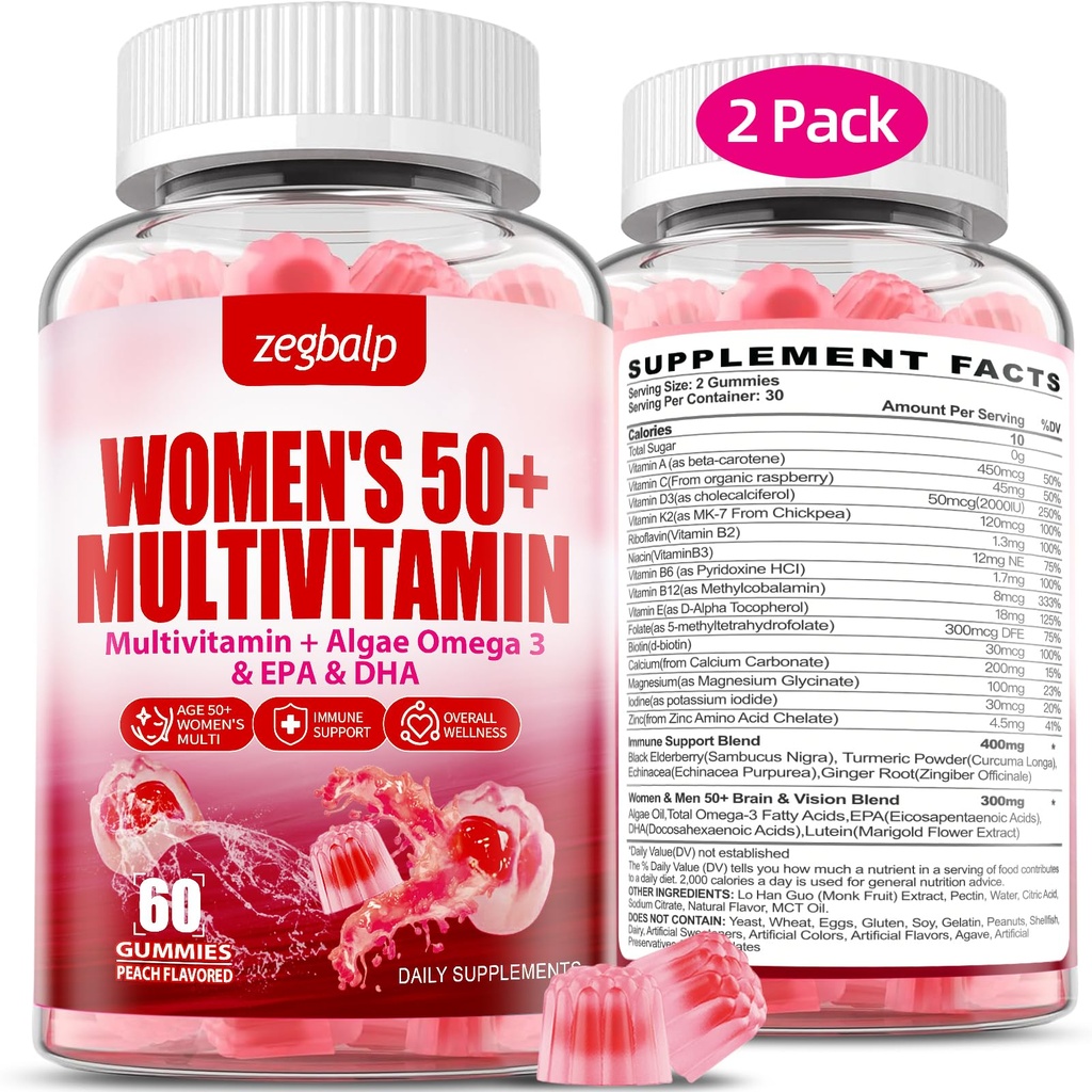 설탕 자유로운 여자 Multivitamin 50 칼슘, 마그네슘, 아연, 비타민 A, C, D3, E, K2, B Complex, Folate, Biotin - 피부, 에너지, 면역 지원을 위한 다 비타민 & 무기
