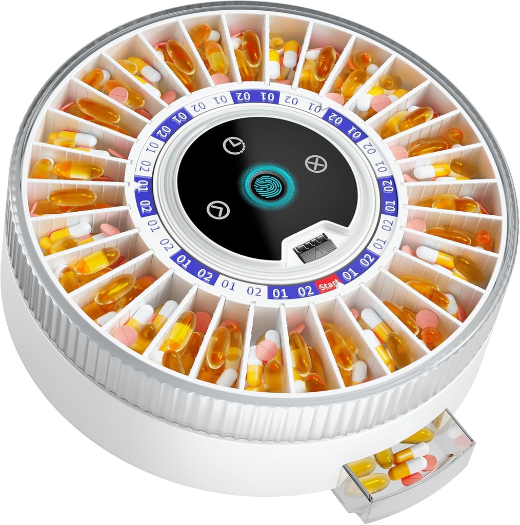 Windtrace® Bluetooth 알람, 31 슬롯, 지문 및 기계 듀얼 잠금 약물 디스펜서, Elderly 시간 디스펜서 기계와 함께 Elderly 용 자동 알약 분배기