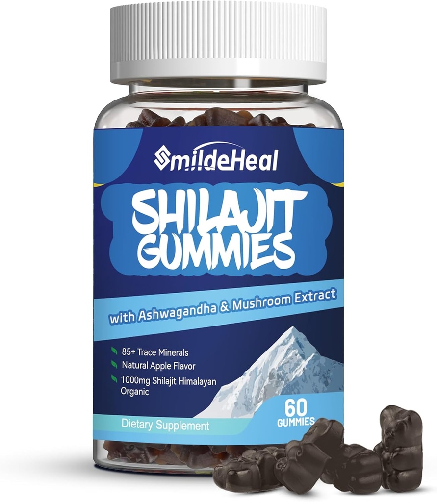 Shilajit Gummies 1000 MG, 유기 Shilajit 보충교재, Ashwagandha와 더불어 85+ 추적 무기물, 버섯 - 에너지, 뇌, Immunity 지원, 남자 & 여자를 위해 - 60 조사