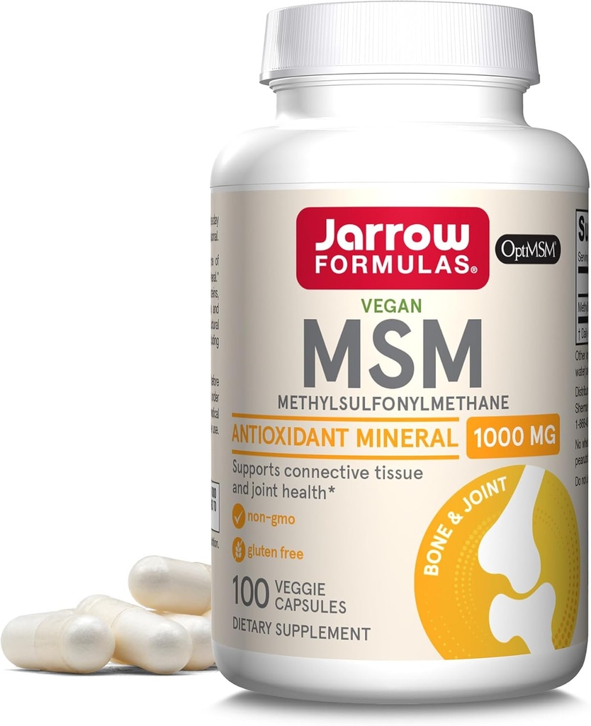 Jarrow 공식 MSM 1000 mg - 100 Veggie 캡슐 - Methylsulfonylmethane - 황의 근원 - 규정식 보충교재 지원 & 힘 합동 - 100개까지 서빙