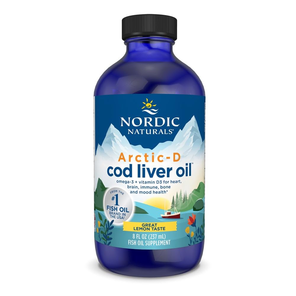 북유럽 자연 Arctic-D Cod Liver 오일, 레몬 - 8 온스 - 1060 mg 총 오메가-3s + 1000 IU 비타민 D3 - EPA & DHA - 심장, 두뇌, 뼈, 면역 & 무드 지원 - Non-GMO - 48 서빙