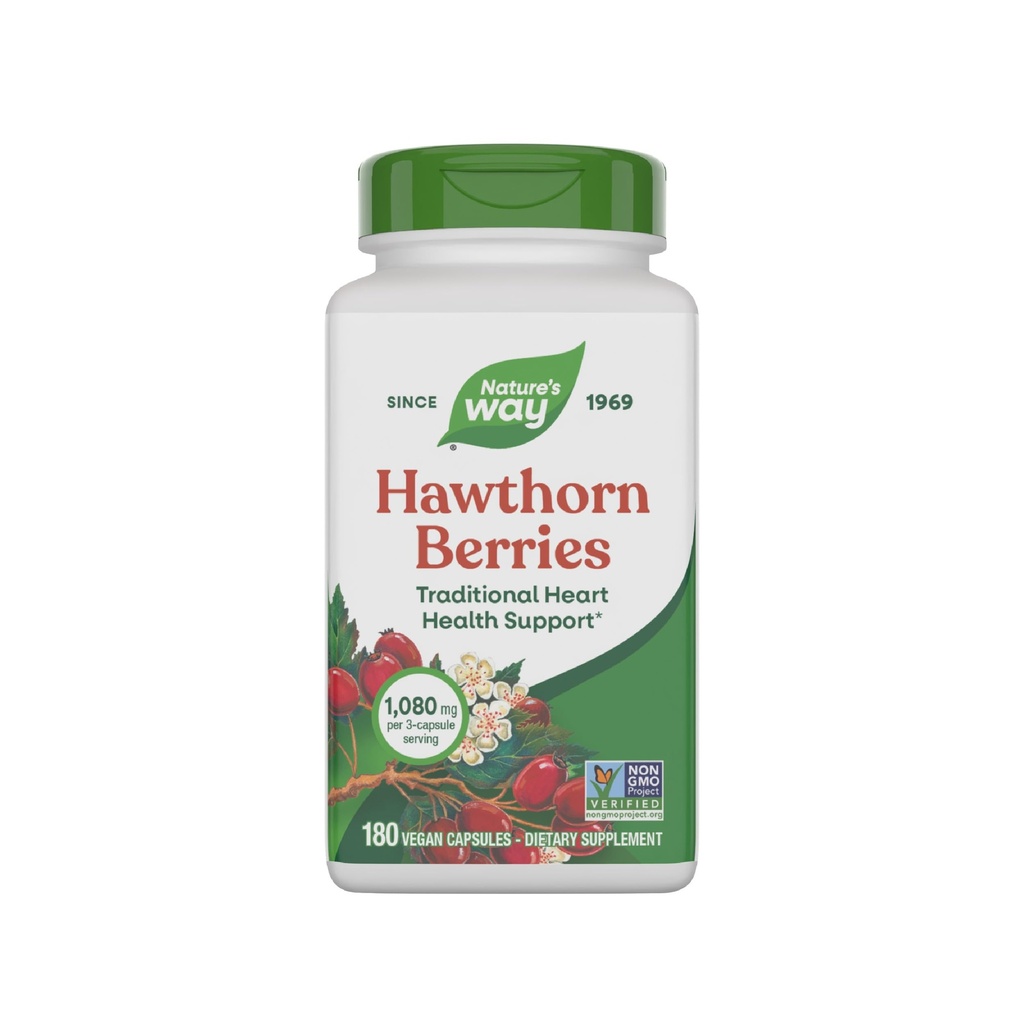 Nature's Way Hawthorn Berries - Heart Health*의 전통 지원 - Non-GMO Project Verified - 초본 보충 - 글루텐 무료 - 180 Vegan 캡슐