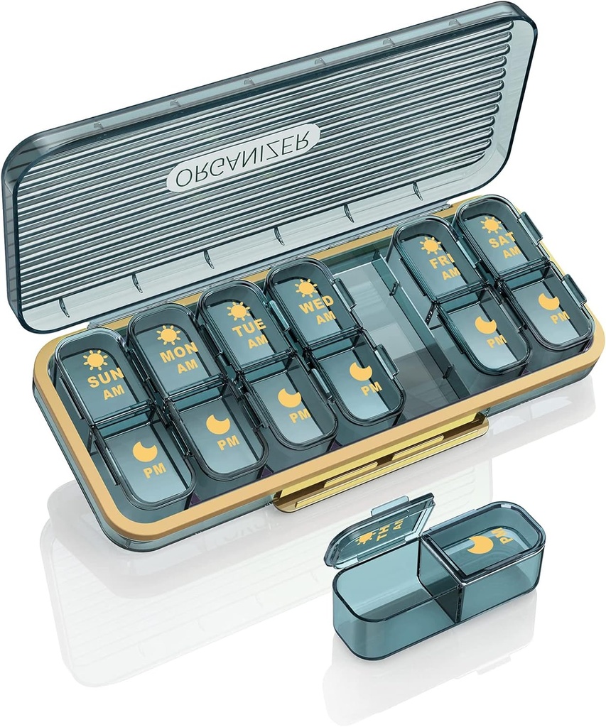 Am Pm Pill 주최자, Weekly Pill Box 2 Times A Day - 7 분리 용기가있는 Acedada 7 Day Pill 주최자, 비타민, 생선 기름, 보조 식품, 세련된 블루를위한 휴대용 일일 의약품 디스펜서 케이스