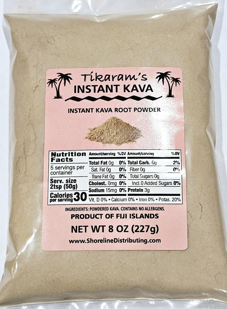Tikaram의 인스턴트 카바 분말, 피지 Waka, Noble Kava 뿌리, 1/2 lb (8oz) - 피지 시장 도매 LLC