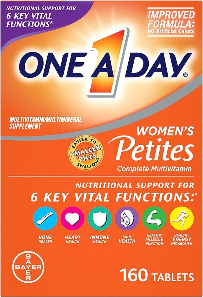1 A Day Women's Petites Multivitamin, 비타민 A, 비타민 C, 비타민 D, 비타민 E 및 아연 Immune 건강 지원, B 비타민, Biotin, Folate (엽산) & 더 많은, 160 조사