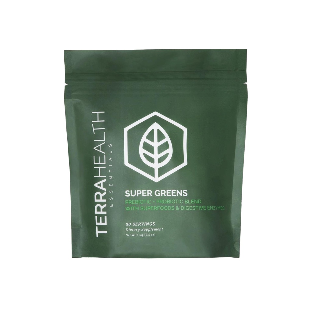 Terra Health Essentials® Super Greens | 유기농 슈퍼 푸드 그린 파우더 | 글루텐 프리 구트프렌드 프로바이오틱스 | 30 인분