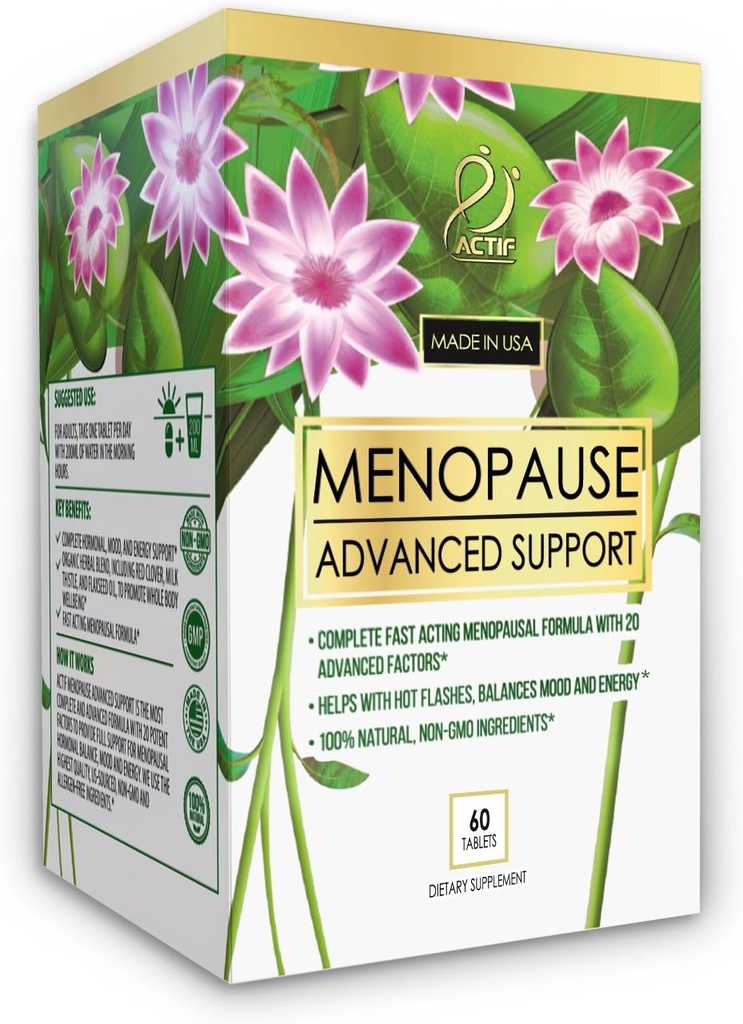 Actif Menopause 20 + 유기농 비타민 및 허브와 고급 지원 - 뜨거운 플래시, 나이트 스웨터 - 비 GMO, 빠른 행동, 미국에서 만든 60 조사