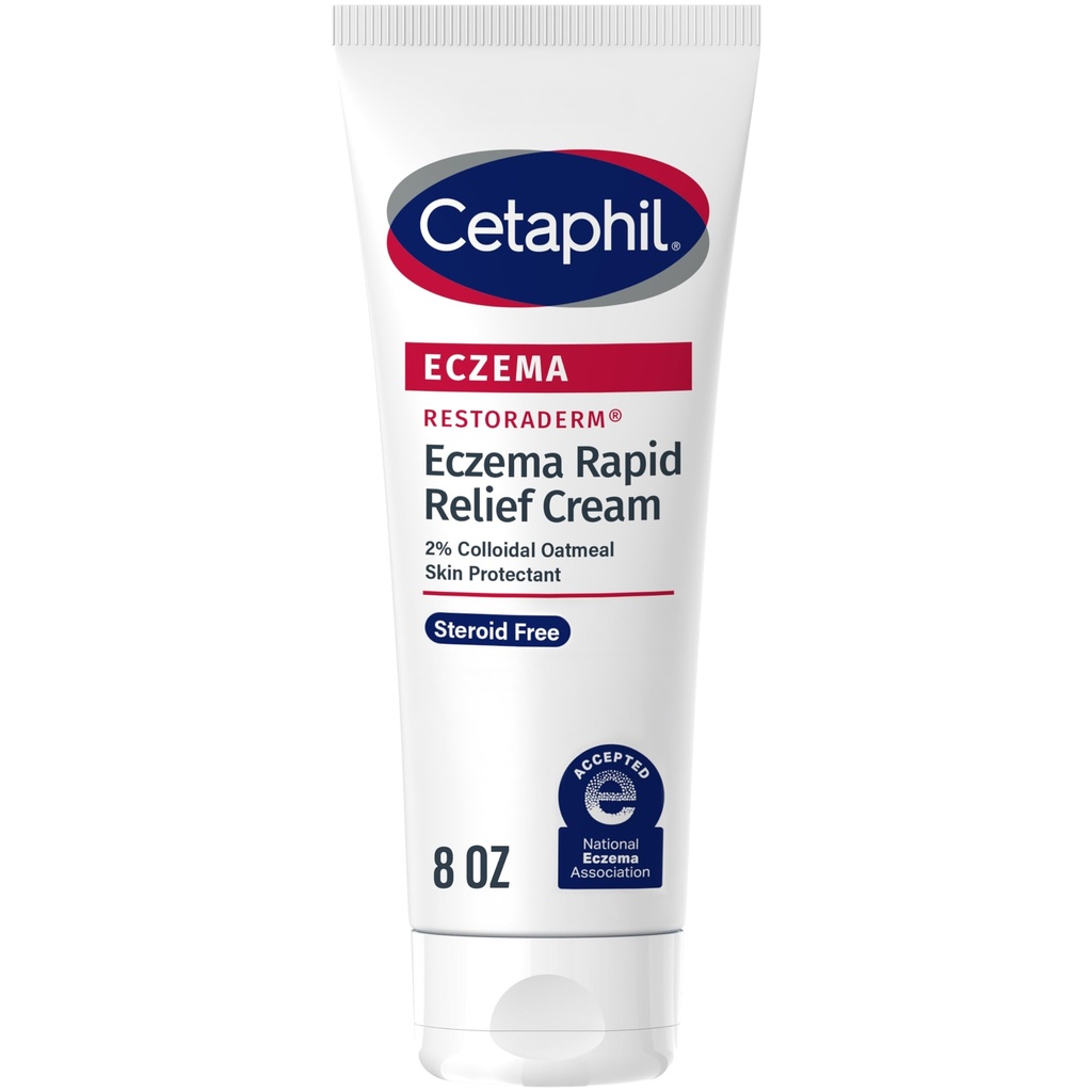 CETAPHIL ECZEMA RESTORADERM FLARE-UP RELIEF CREAM, Eczema Prone Skin, 8 oz, Barrier Repair, 48 Hour Hydration, 2% 피부 보호 콜로이드 Oatmeal, 스테로이드 무료