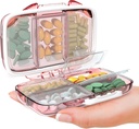 Travel Pill 주최자 - 7 Compartments, Compact Supplement Case for Purse Essential Medicine Kit fot Traveling Pocket Pharmacy with Labels, Pink를 사용한 방습 휴대용 비타민 홀더