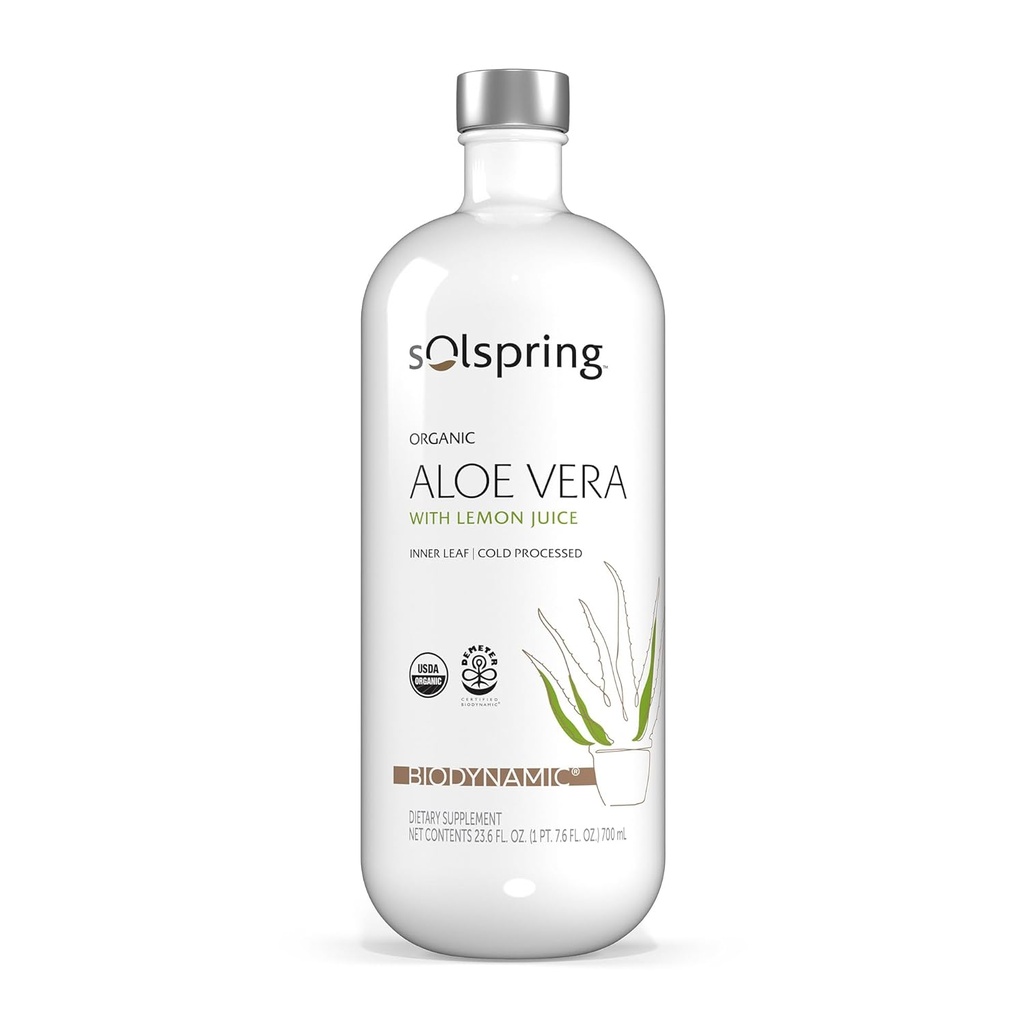 Solspring 생물 역학 유기 알로에 베라 주스 레몬, 23.6 Fl. Oz. (700 mL), Unpasteurized, 공인 USDA 유기, 재생, 비 GMO, 글루텐 무료, Soy 무료, 박사 Mercola