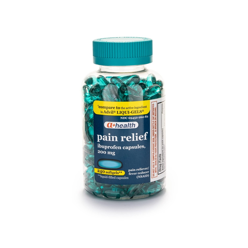 A+Health Ibuprofen 200 Mg Softgels의 고통 Reliever/Fever 흡진기 (NSAID), 240 조사