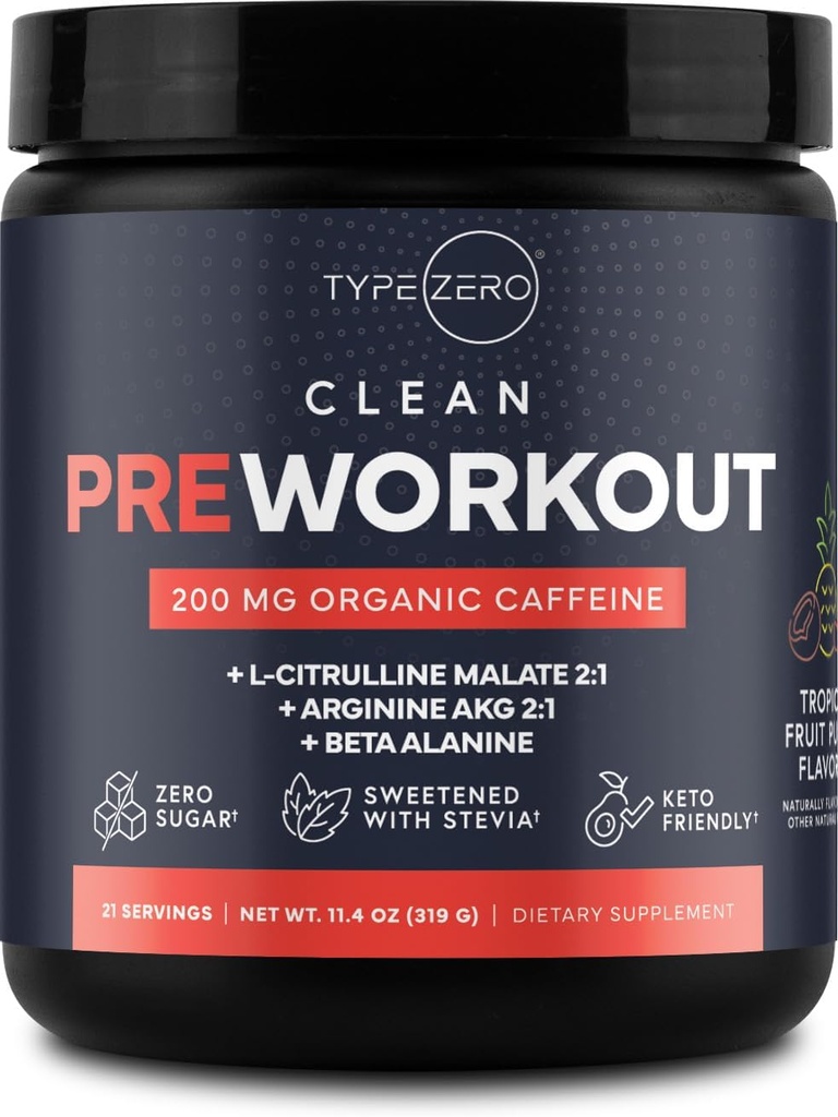 유형 Zero Clean Pre 운동 (11.3 oz, Fruit Punch) + Beet Root + L-Arginine + L-Citrulline, 2G Arginine, L-Citrulline Malate, Beta A, Sugar Free, Men & Women을위한 유기농 카페인 Preworkout