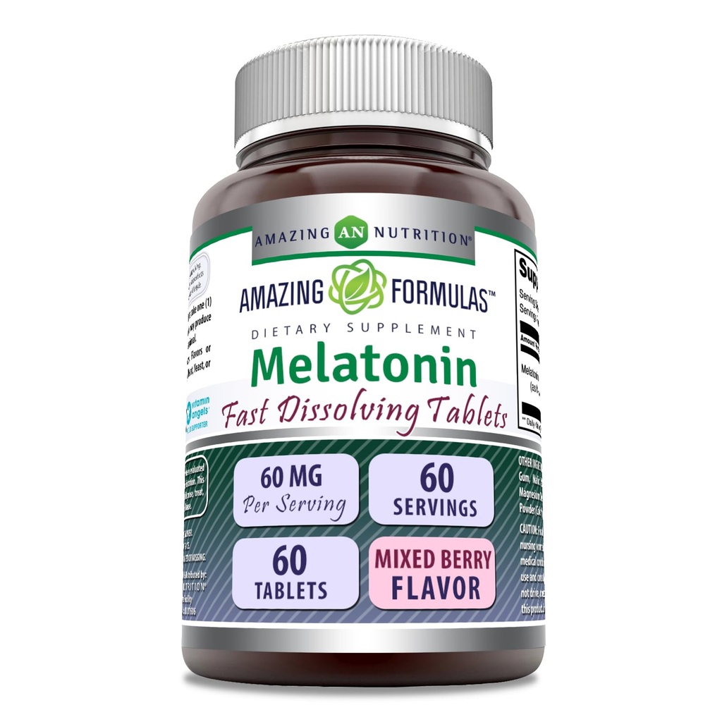 Amazing Formulas Melatonin Fast Dissolve Supplement | 60 Mg per 서빙 | 60 Tablets | Non-GMO | 글루텐 프리 | 미국