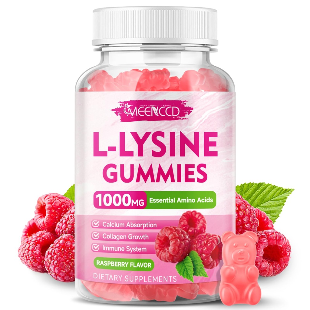 L-Lysine 1000mg Gummies, 성인 & 아이를 위한 Lysine 보충교재, 입술 & 구두 건강을 위한 근본적인 아미노산 보충교재, Boost Immune & 교원질 & 칼슘, 설탕 자유로운, 라즈베리 풍미, 60 조사