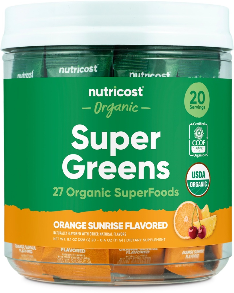Nutricost 유기 슈퍼 그린 (Orange Sunrise flavored) 20 Stickpacks - 글루텐 - 무료, 비 GMO