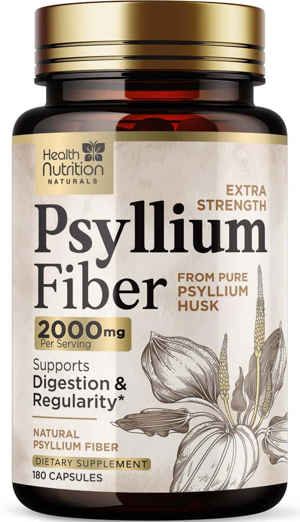 Psyllium Husk 캡슐 1500 mg - 천연 섬유 보충 알약, 매일 소화, 콜론 건강, & 일정한 지원, 식물에 의하여 근거한 Psyllium Husks 분말 모자, Vegan, 비 GMO - 180 Veggie 캡슐