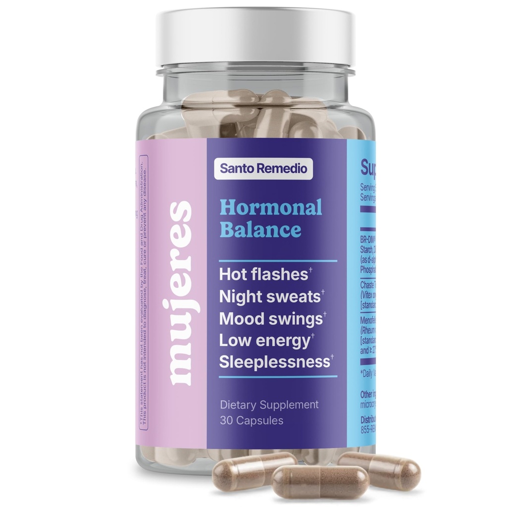 Santo Remedio Hormonal Balance, Dietary Supplement, Menopause Symptoms의 구호, 핫 플래시, 나이트 스웨터, 무드 스윙, 임상 입증 성분, 호르몬 무료, 30 서빙