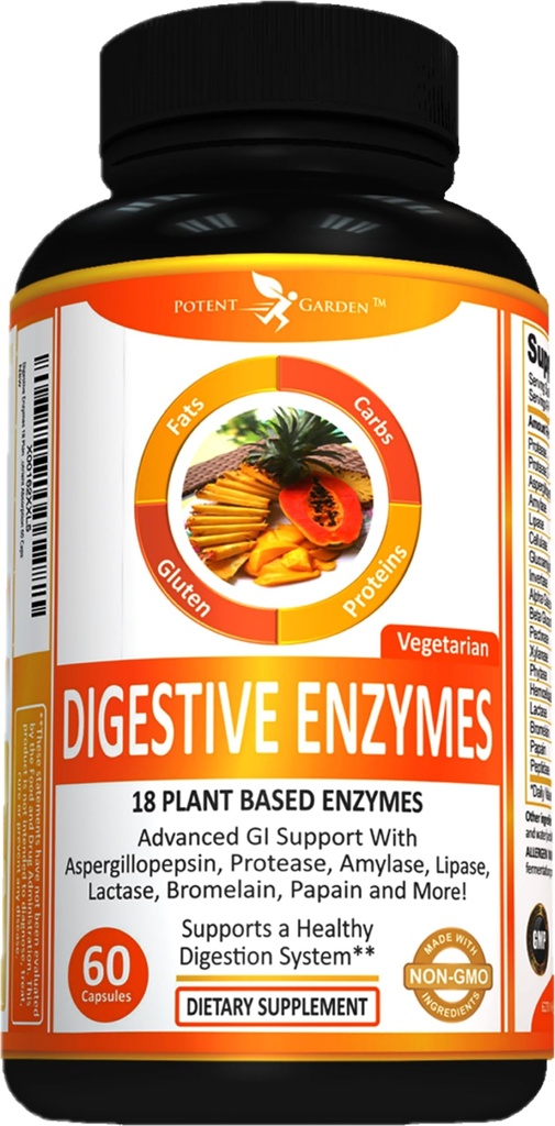 유력한 정원 소화 효소 -18 식물 amylase lipase bromelain Protease lactase & 다른 효소를 가진 근거한 효소 - 1개의 전 식사 알약은 건강한 소화 & 영양 흡수 60 모자를 지원합니다