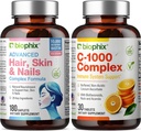 머리 피부와 손톱 Complex 180 Caplets 10000 mcg Biotin - 무료 비타민 C-1000 30 정제 - Multivitamin는 강한 손톱 아름다운 머리 건강한 시효를 지원합니다