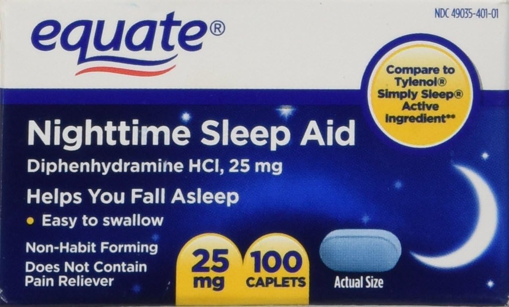 동등한 야간 수면 보조 25 mg, 00 미니 캡, 100 개