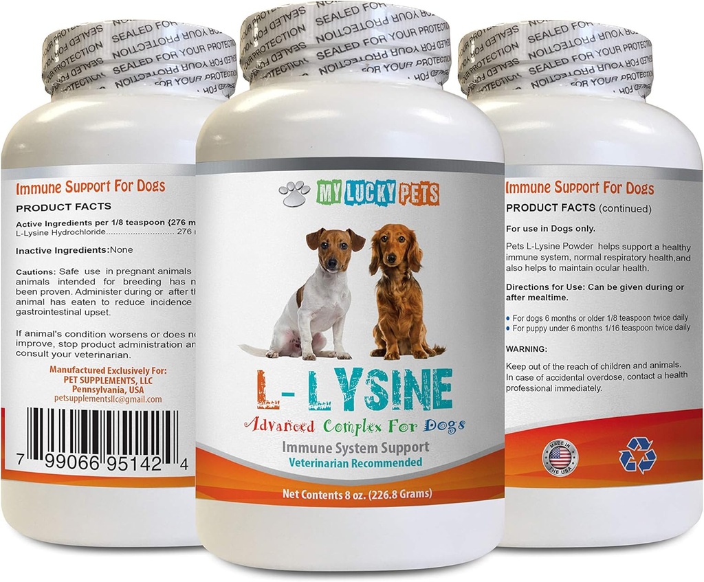개 아미노산 보충제 - 개 LYSINE 분말 - 순수한 분말 형태 - 면역 체계 지원 - 식초 권장 - lysine 개 - 1 병 (8oz 226.8 그램)