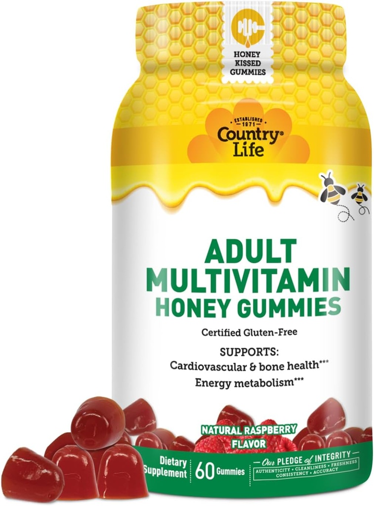 국가 생활 성인 Multivitamin 꿀 Gummies – 뼈, 심장 및 에너지 지원 – 비 GMO, 공인 글루텐 무료, 채식 – 자연적으로 단화 – 60 Gummies