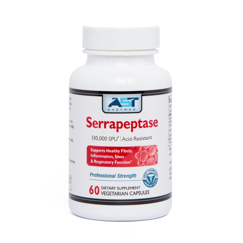 AST 효소 Serrapeptase 130,000 SPU - 60 채식 캡슐 - 프리미엄 천연 조직 효소 -Acid-Resistant Serrapeptase