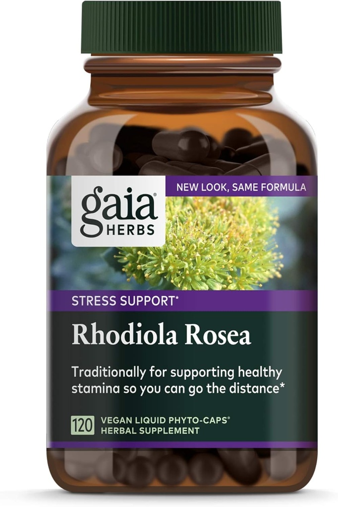 가이아 허브, Rhodiola Rosea Vegan 액체 Phyto 캡슐 - 스트레스 지원 보충교재, Adaptogenic 허브, 120-Count (팩 1)