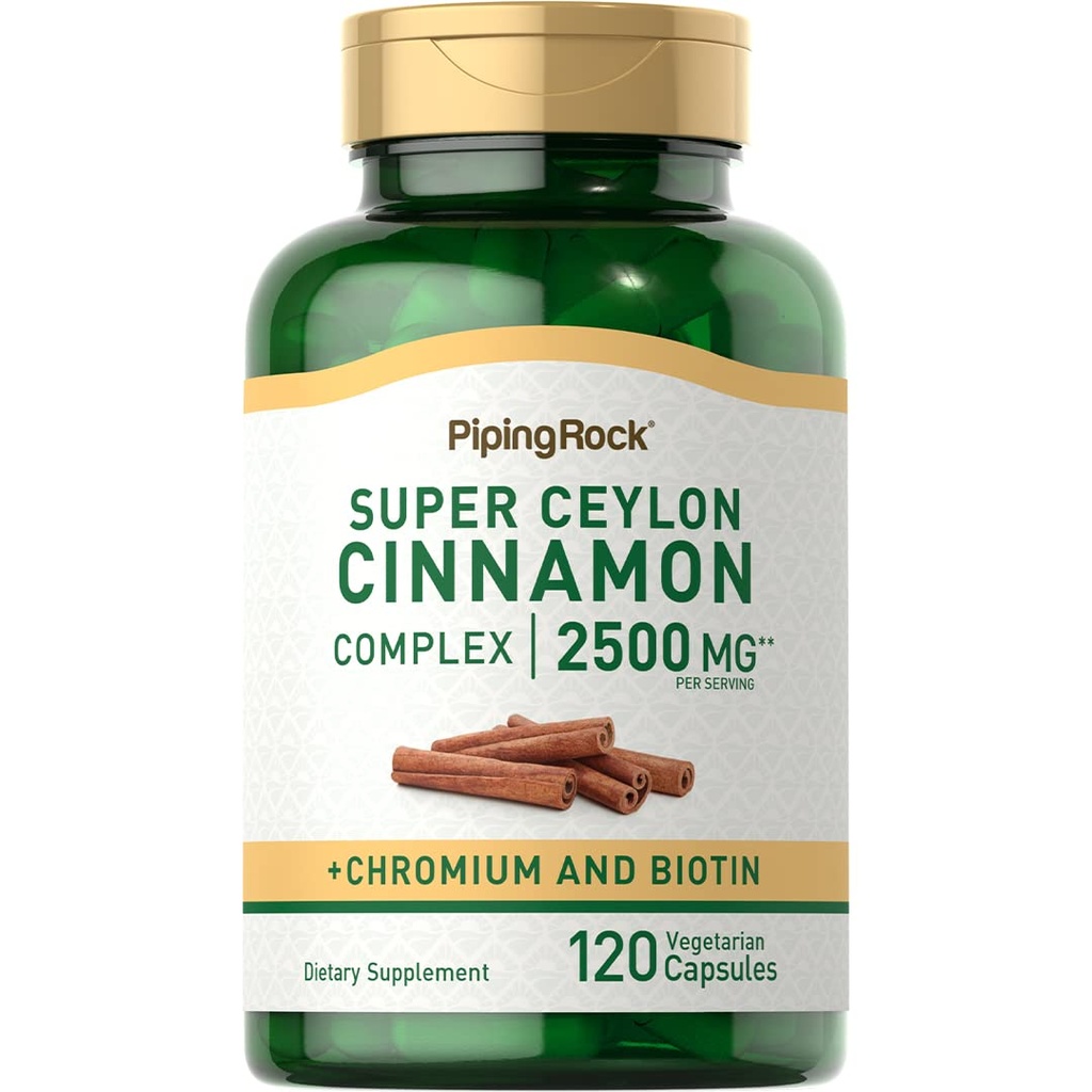 Piping Rock Ceylon Cinnamon 캡슐 | 120 알약 | Chromium과 Biotin의 복합 보충 | 채식주의, 비 GMO, 글루텐 무료