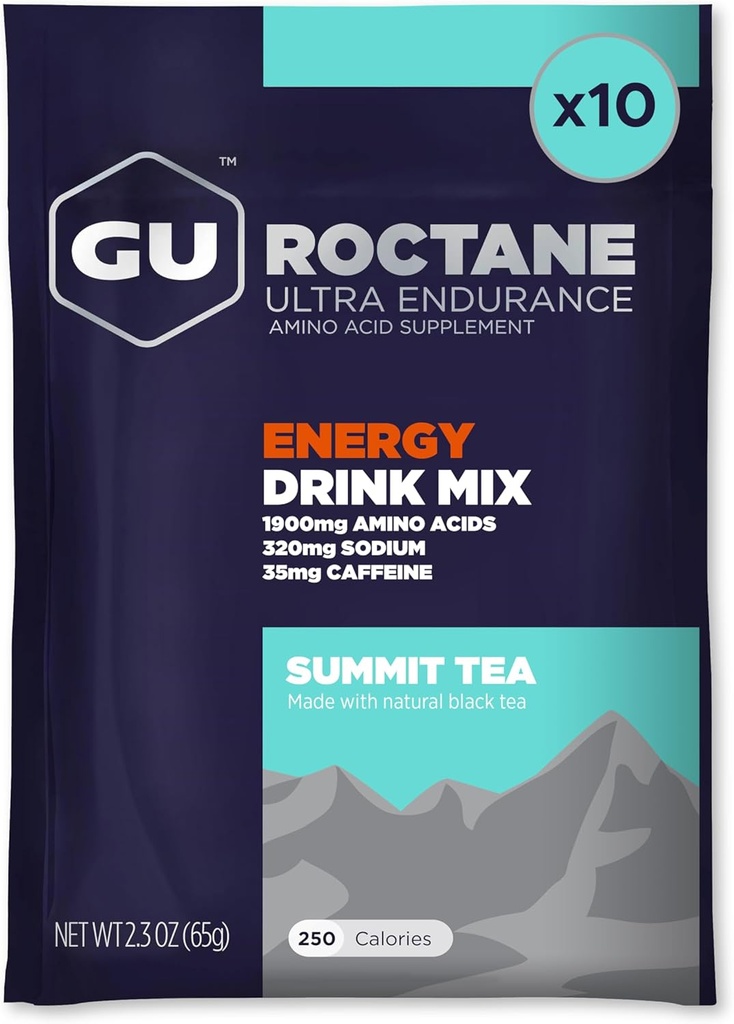 GU Energy Roctane Ultra Endurance Energy Drink Mix, Vegan, Gluten-Free, Kosher 및 모든 운동을위한 Dairy-Free n-the-Go Energy, 10 Single-Serving Packets, Summit Tea