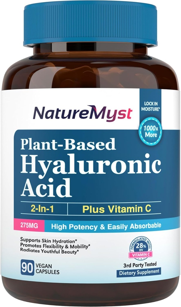 Hyaluronic 산 보충교재, 비타민 C와 더불어, 250mg 식물 기초를 두는 HA, 피부 & 눈, 교원질 생산을 위한 90의 Vegan 모자, 쉽게 흡수할 수 있는
