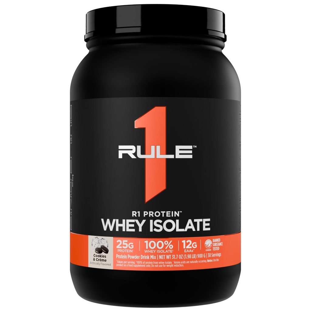규칙 1 R1 단백질 Whey Isolate - 25g Protein & 6g BCAA와 함께 일 아웃 복구를위한 Isolated & Hydrolyzed 소스 (2 파운드 *, 쿠키 및 크림)
