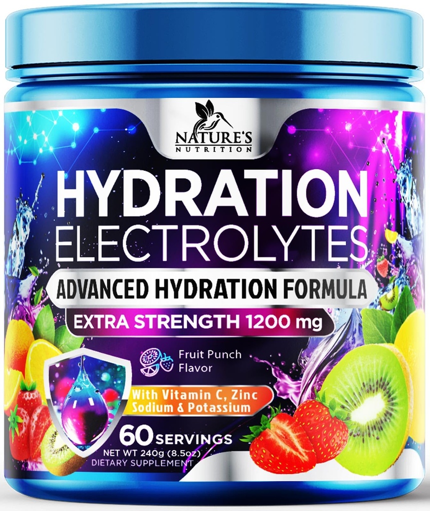 Hydration Electrolyte 분말 1200mg - 매일 액체 Replenisher 음료 혼합 - 무기물, 칼륨 및 Real Salt, Keto, Non-GMO를 가진 Electrolyte Multiplier - 60의 서빙