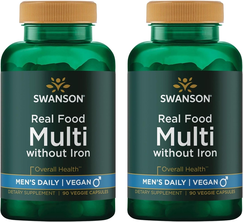 Swanson Real Food Multi Men's Multivitamin Multimineral Men's Health Prostate 스트레스 응답 Bladder 보충 Vegan Gluten-Free 비 GMO 90 Veggie 캡슐 Veg Caps (2 팩)