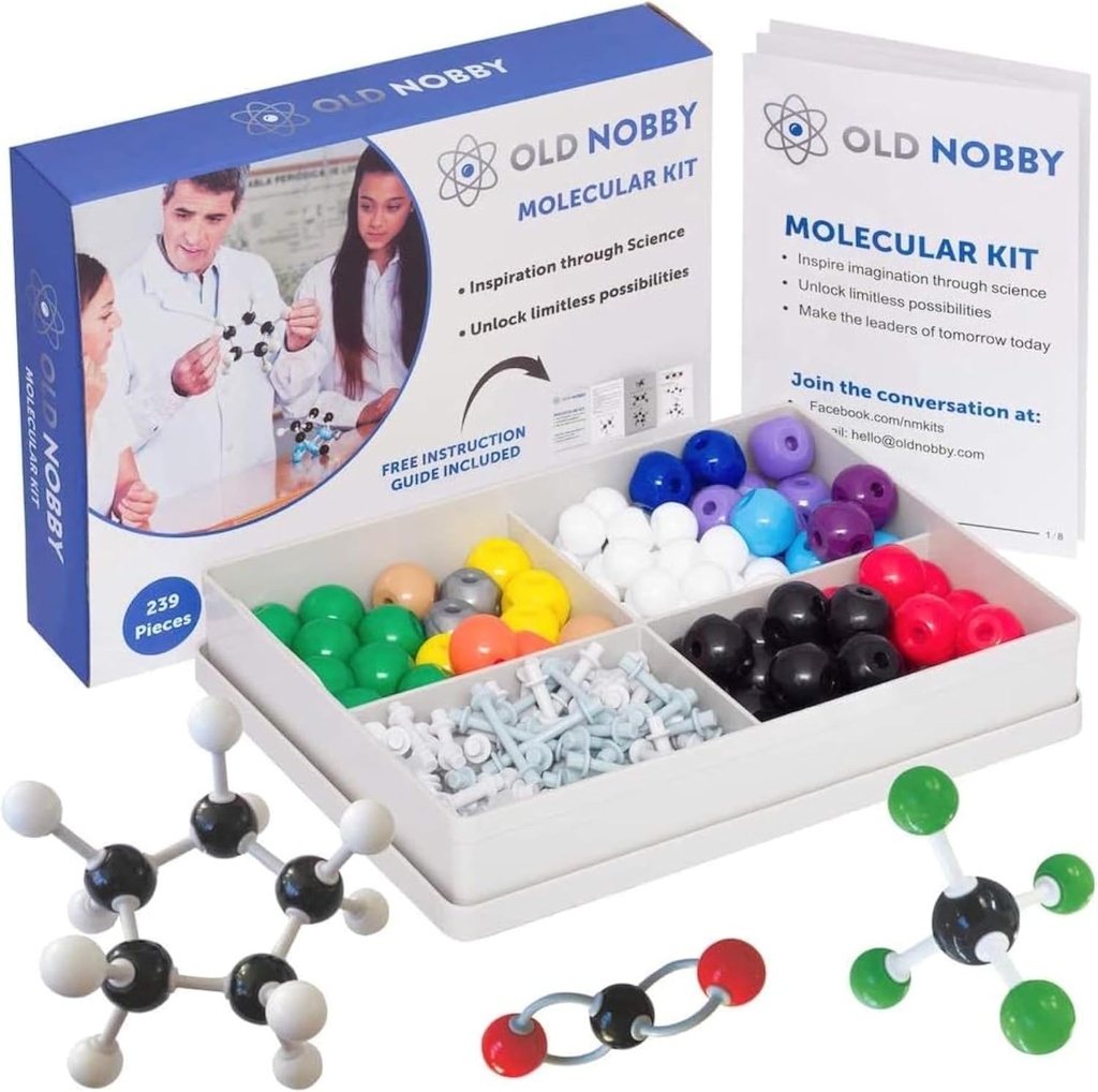 Chemistry Model Kit의 레슨 - Old Nobby 240 Pc Molecular Set Organic Chemistry for students - STEM, 시각화 원자, 채권 및 구조를위한 완전한 분자 모델 키트