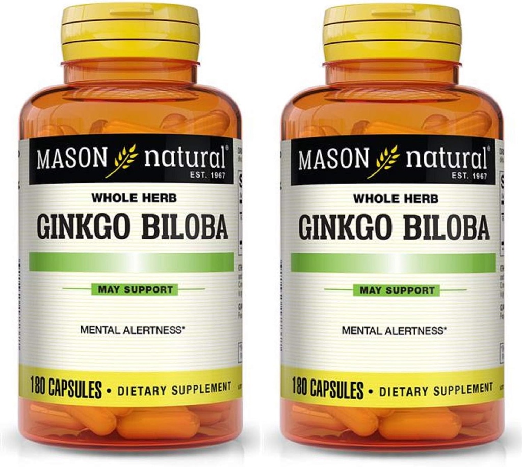 Mason 비타민 Ginkgo Biloba 500 mg 180 젤라틴 캡슐 병, 2 병 총 360 캡슐 팩