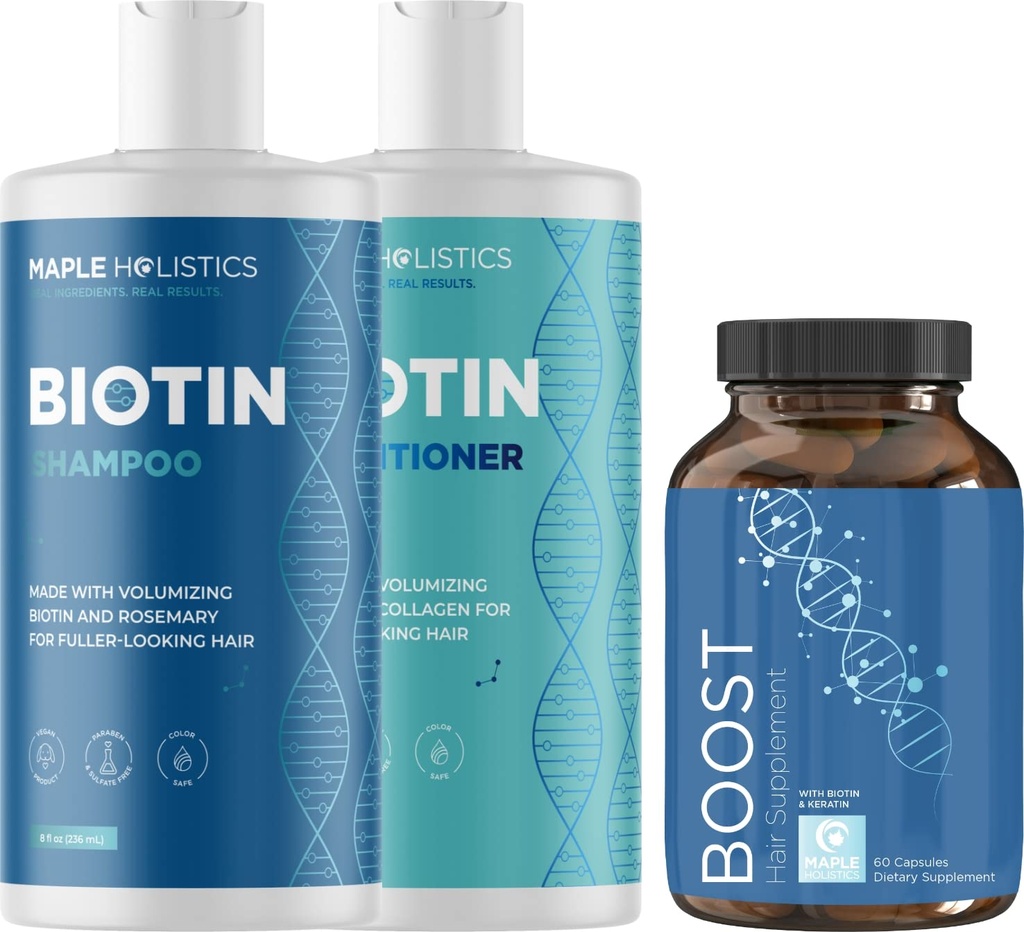 Biotin 샴푸 및 컨디셔너 및 헤어 보충 - 머리 성장 보충교재 플러스 로즈마리와 Volumizing 샴푸와 컨디셔너 세트 - 로즈마리 Biotin와 교원질 머리 두껍게 하는 제품