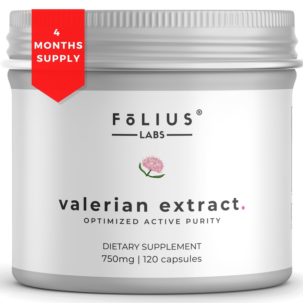 Valerian Root 4 : 1 추출물 캡슐 750mg - 최적화 활성 순도 - 4X 농도 Valerian Root Extract Supplement - 글루텐 무료, 비 GMO - Relaxation 촉진 - 120 캡슐