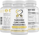 심황 Curcumin Resveratrol 영양 보충교재, 산화 방지제 재산, 지원 좋은 염증 및 면역 체계, 120 Vegan 캡슐