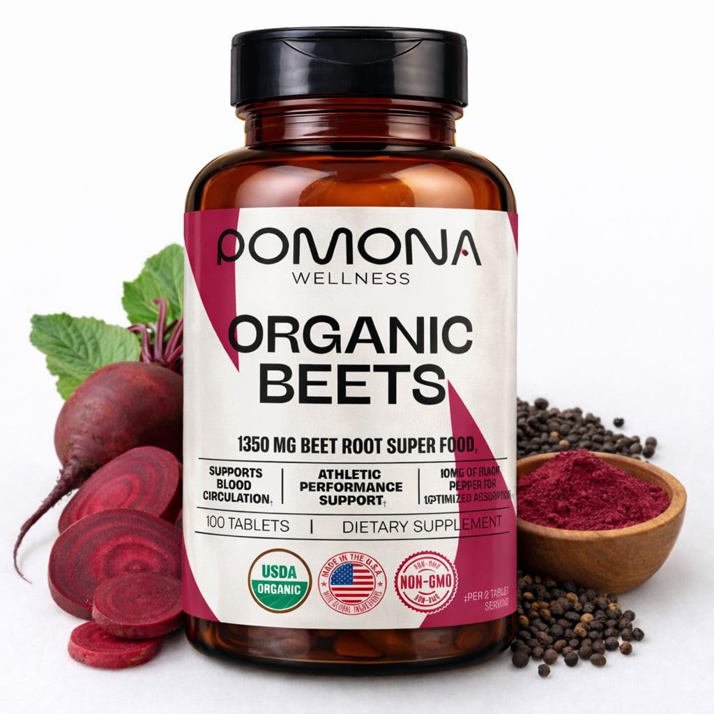 Pomona Wellness Beetroot 보충교재 분말 1350mg의 지원 혈압, 심장 건강, 순환, 에너지 & 운동 성과, USDA 유기, 비 GMO, Vegan, 100개의 정제