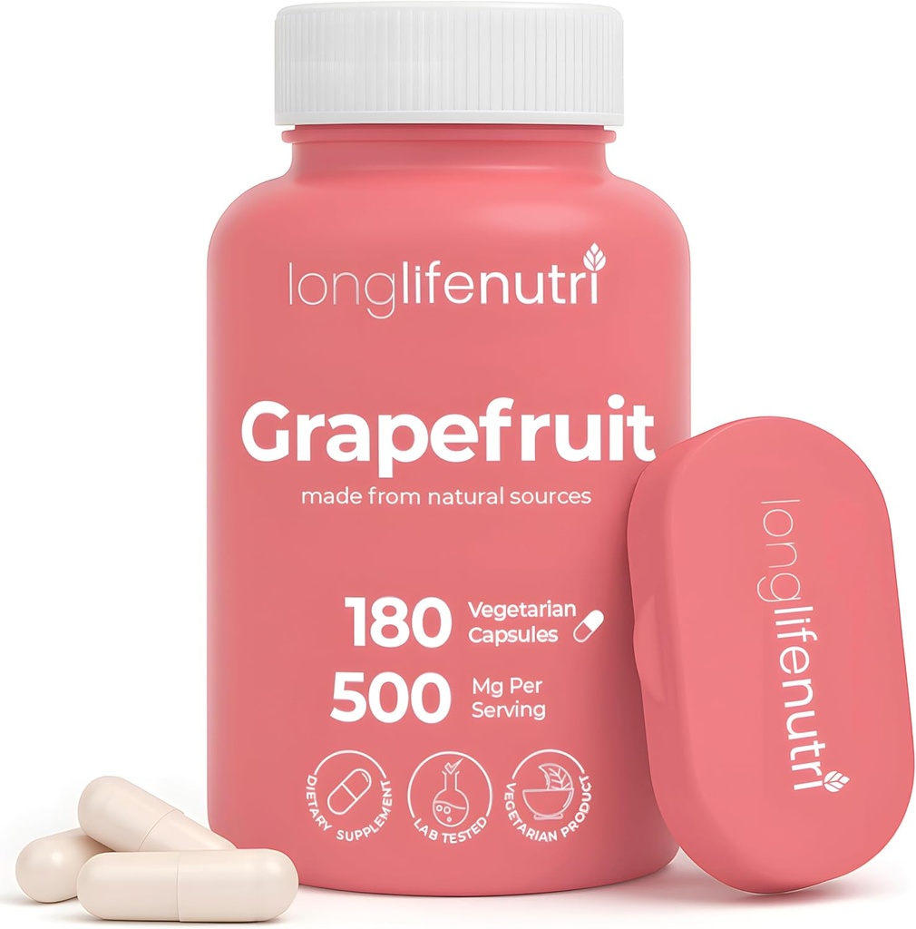 Grapefruit 씨앗 추출물 500mg - Citrus Paradisis, 180 채식 캡슐, 매일 에너지 및 균형을위한 유기 Naringin 보충, 6 개월 공급, GMP 인증, 미국